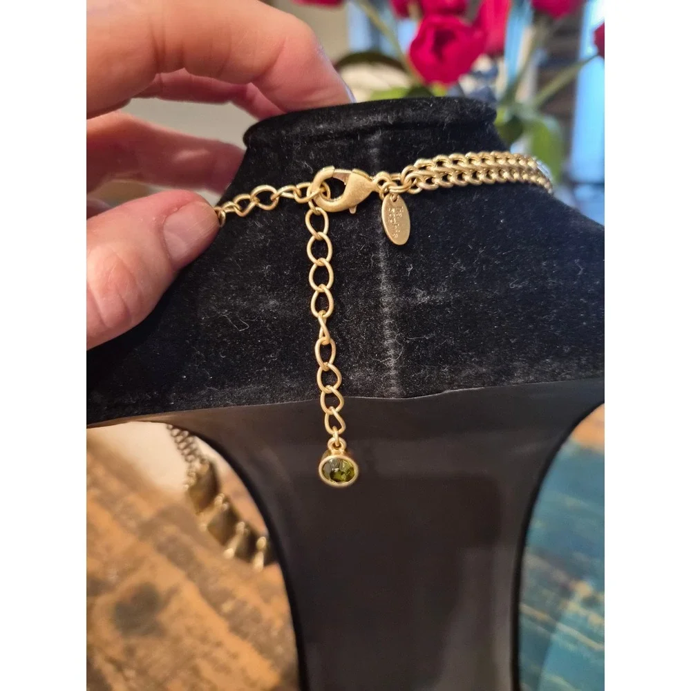 Lia Sophia‎ Olive Green Faceted Glass Statement Necklace Gold Tone Adjustable